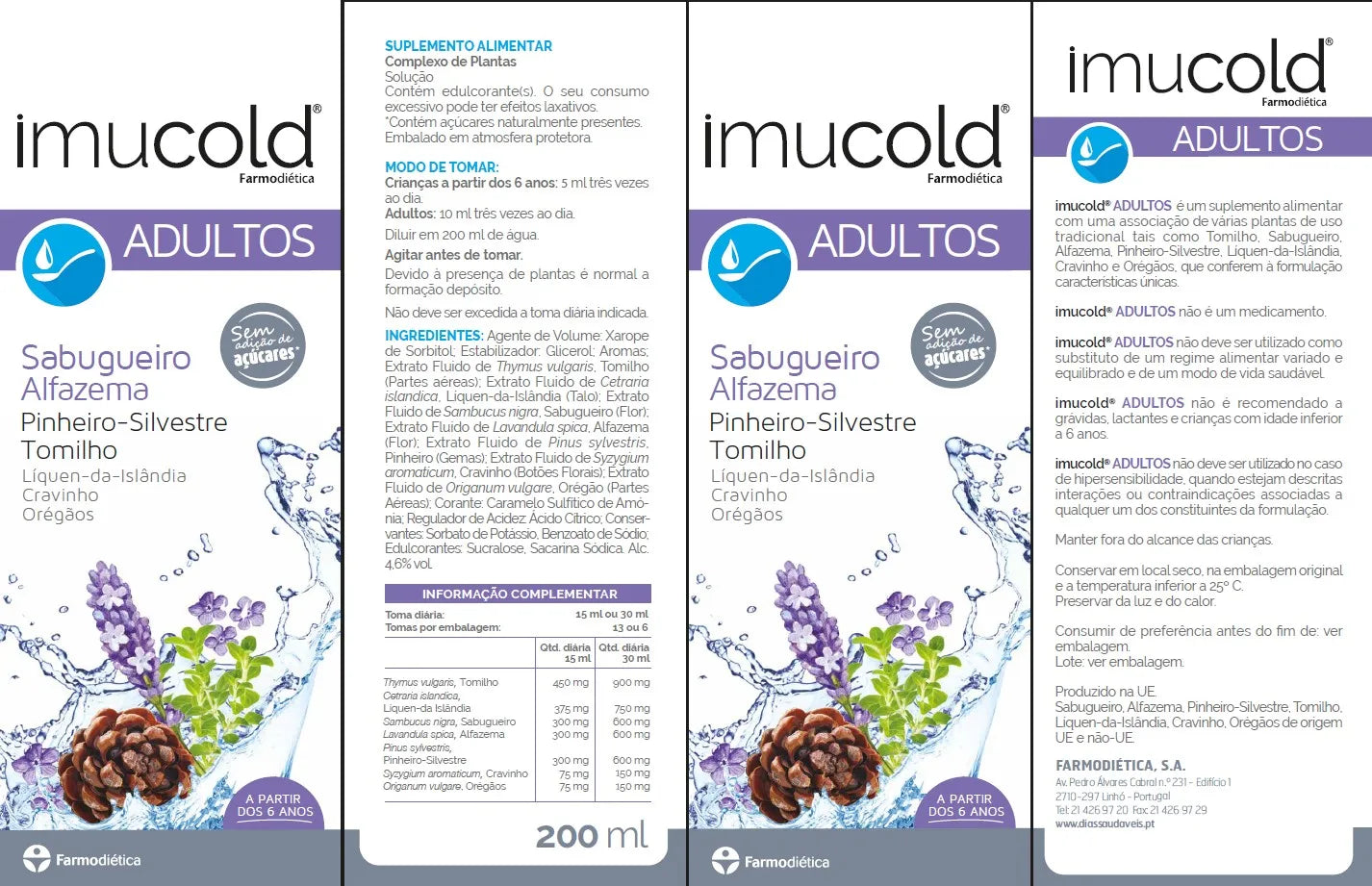 composição de Imucold Xarope Adulto 200 ml	 Imucold Xarope Adulto 200 ml - Farmodiética