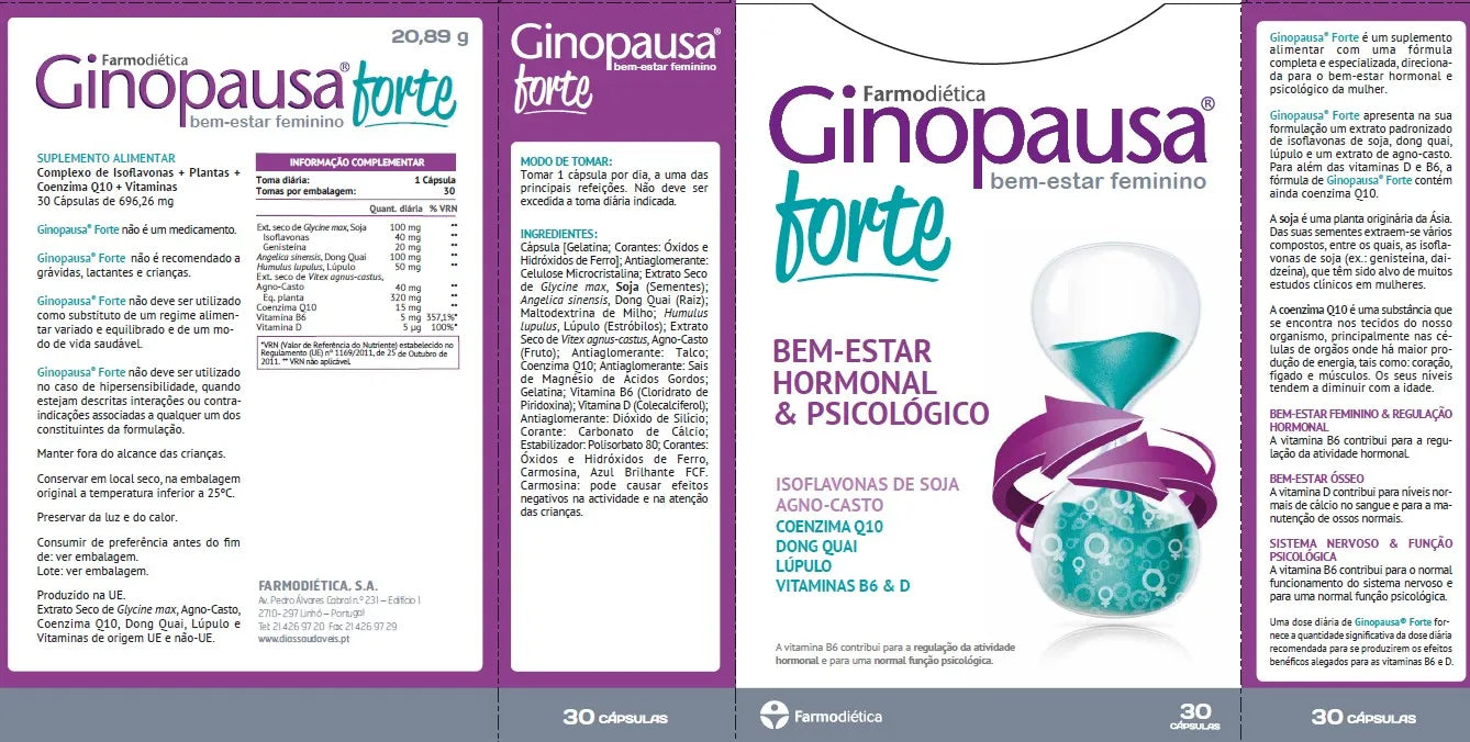 Composição de Ginopausa Forte 30 Cápsulas - Halosensation - Farmodiética