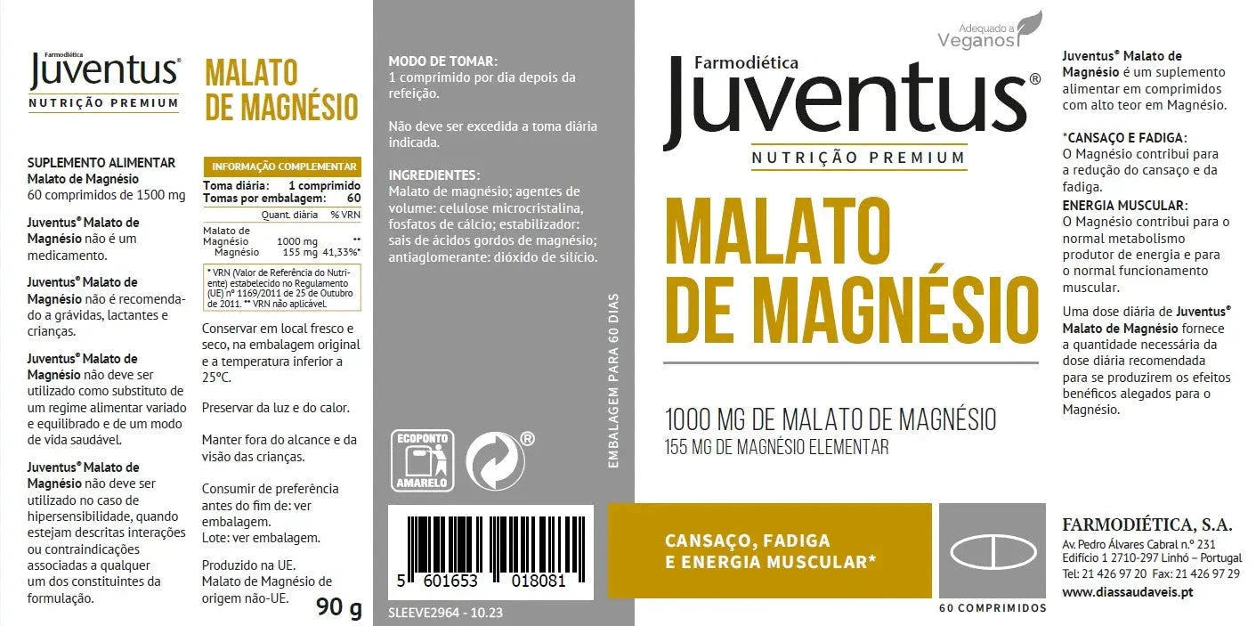 Juventus Malato de Magnésio 1000mg 60 Comprimidos