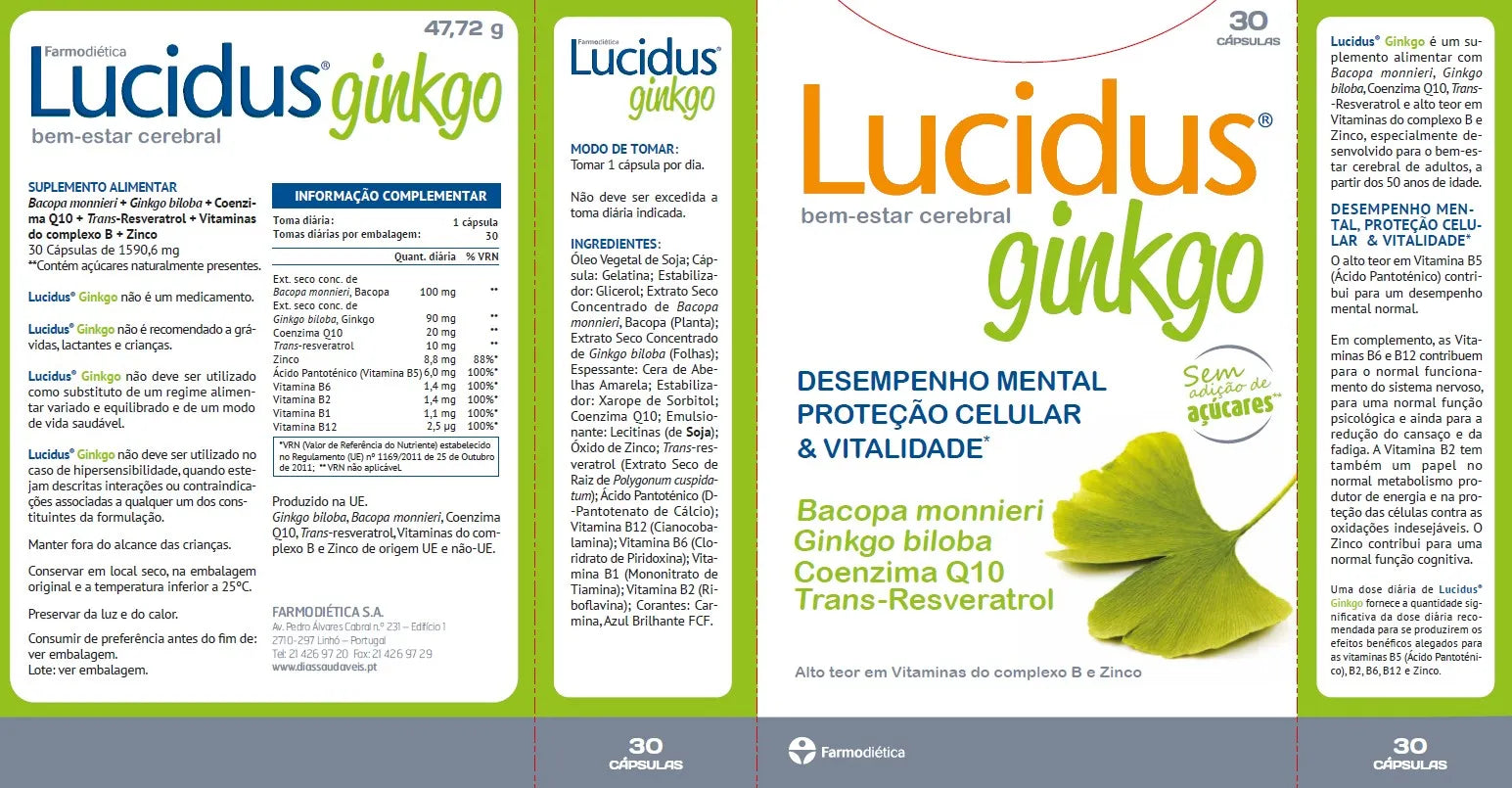 composição de Lucidus Ginkgo 30 Ampolas - farmodiética