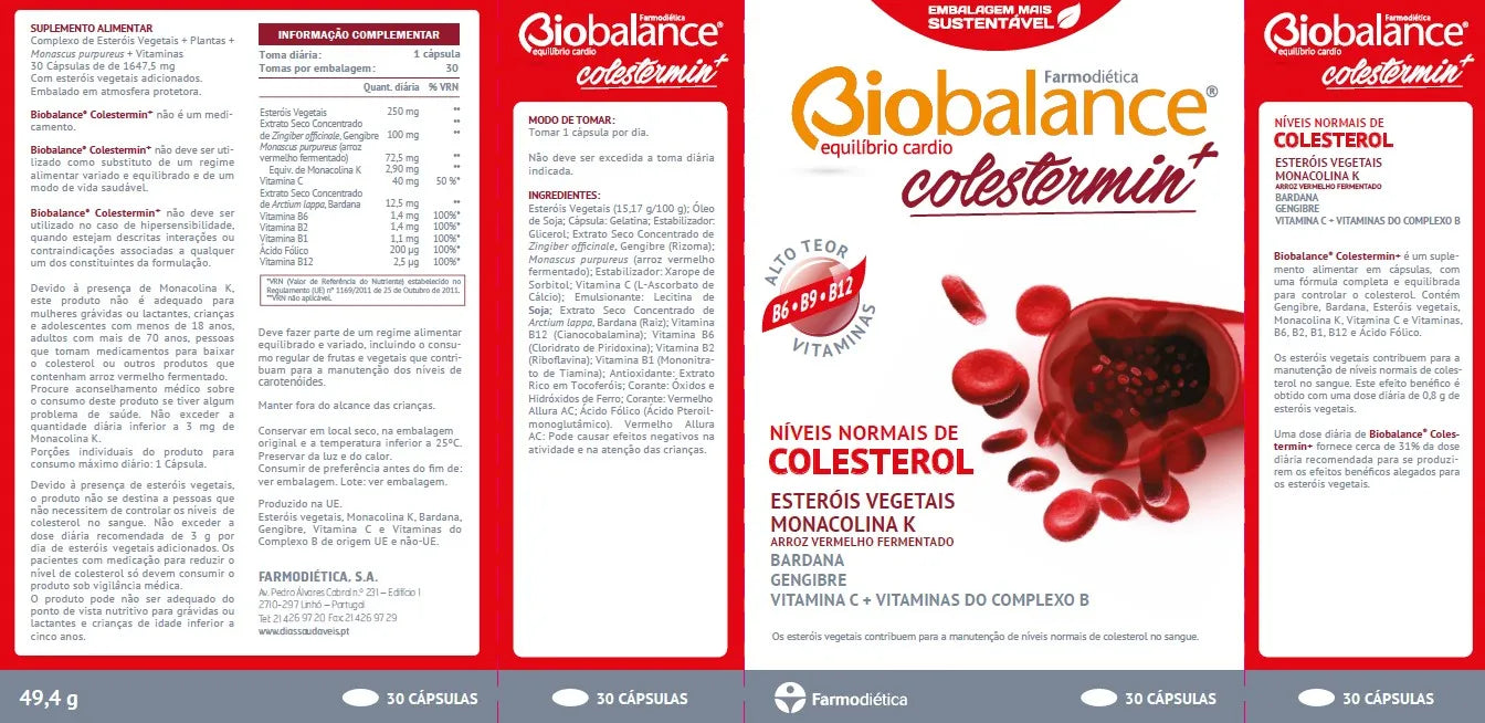 Composição de Biobalance Colestermin+ 60 Cápsulas - Halosensation  - Farmodiética