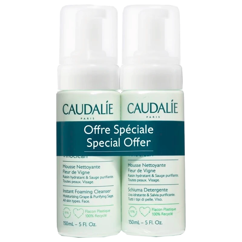 CAUDALIE VINOCLEAN Mousse Nettoyante Fleur de Vigne 2x 150ml - Halosensation