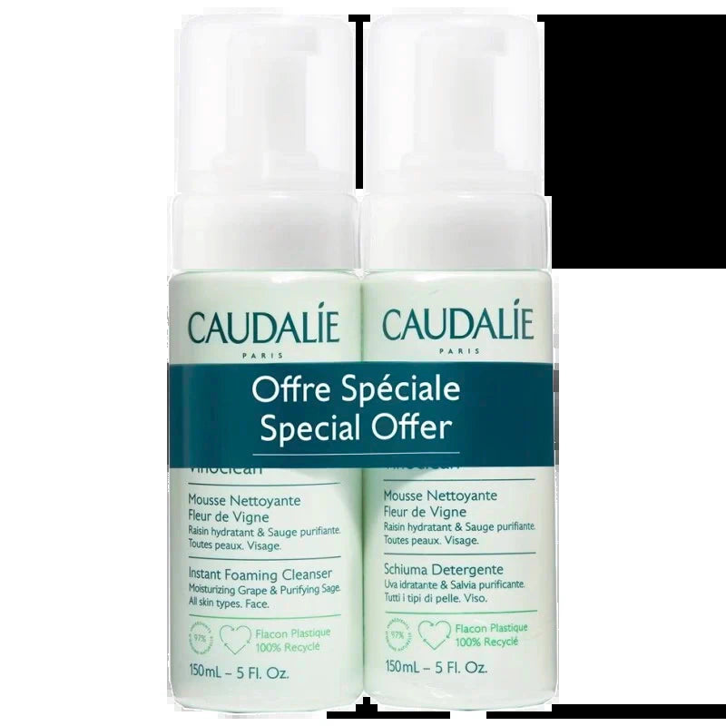 CAUDALIE VINOCLEAN Mousse Nettoyante Fleur de Vigne 2x 150ml - Halosensation