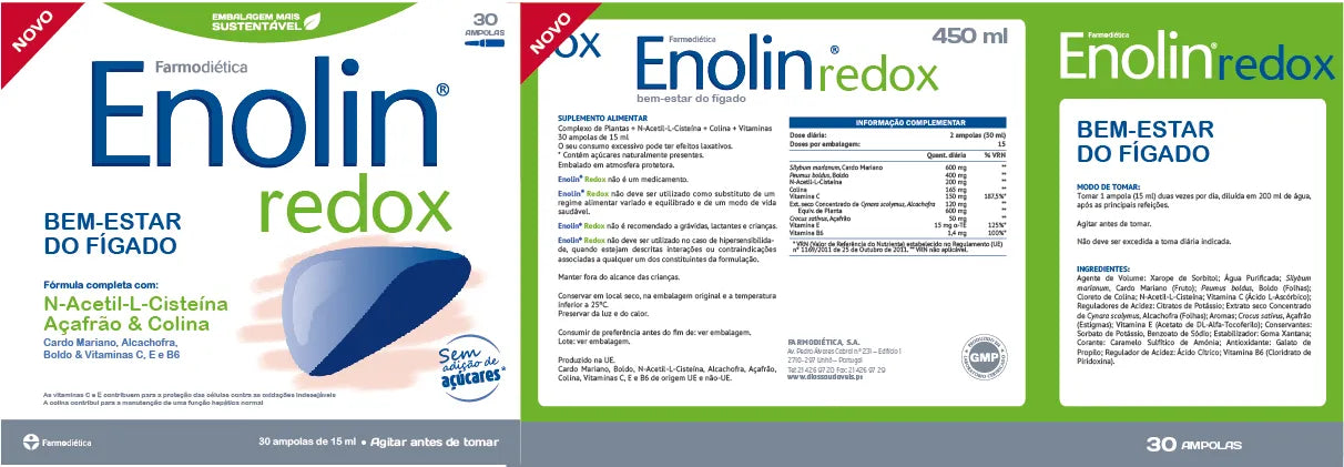 Composição de Enolin Redox 30 Ampolas - Halosensation - Farmodiética
