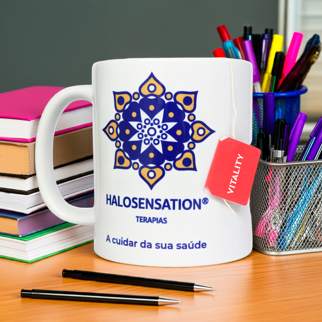 caneca com a infusão vitality