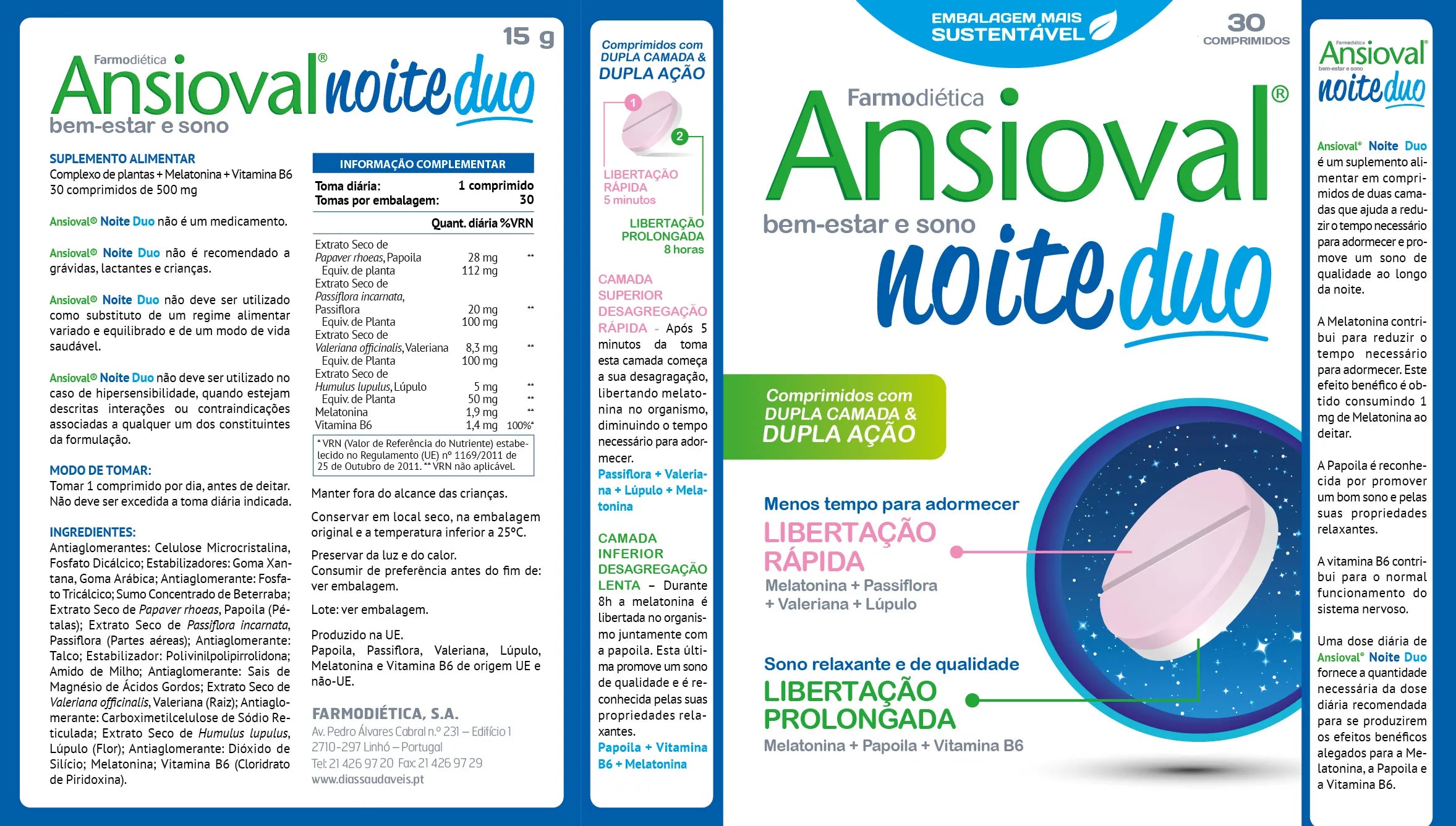 Composição de Ansioval Noite Duo 30 Comprimidos - Halosensation - Farmodiética