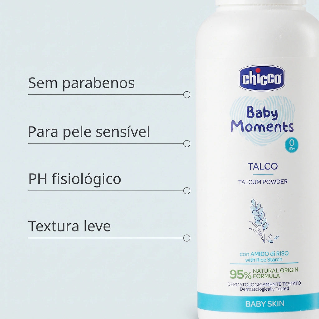Chicco Baby Moments Pó de Talco 150g 0M+ - Fórmula sem Parabenos para Pele Delicada