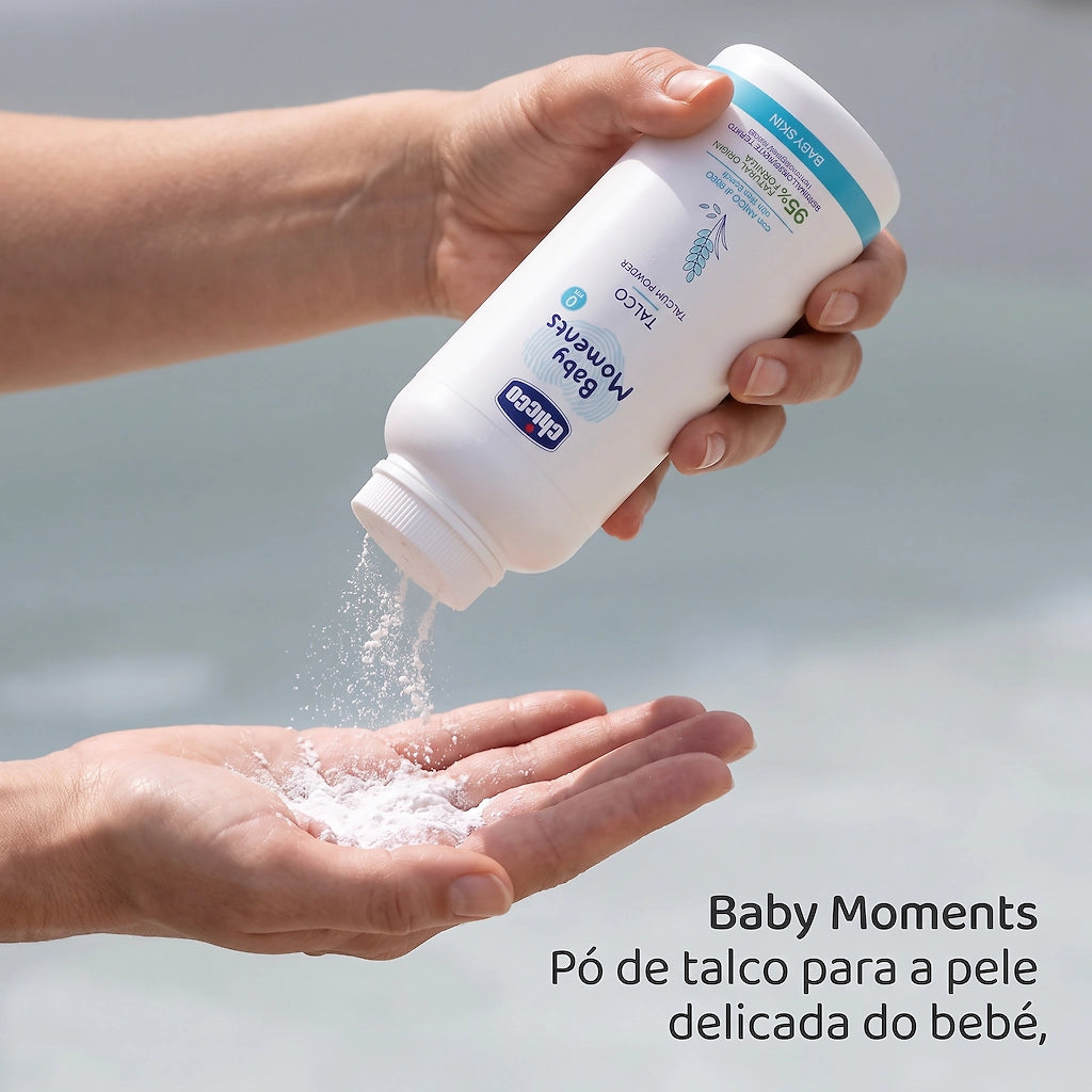 Chicco Baby Moments Pó de Talco 150g 0M+ - Fórmula sem Parabenos para Pele Delicada