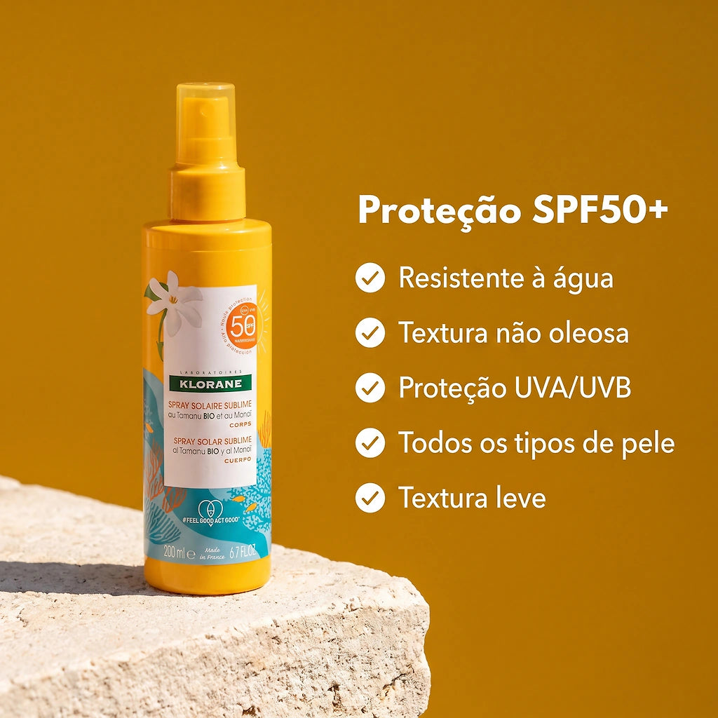 Klorane Polysianes Spray Solar SPF50+ Corpo 200ml - Com Óleo de Monoï Hidratante