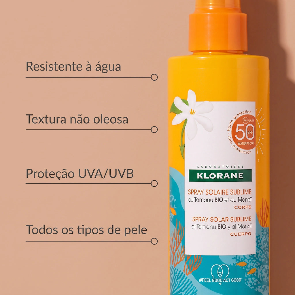 Klorane Polysianes Spray Solar SPF50+ Corpo 200ml - Com Óleo de Monoï Hidratante