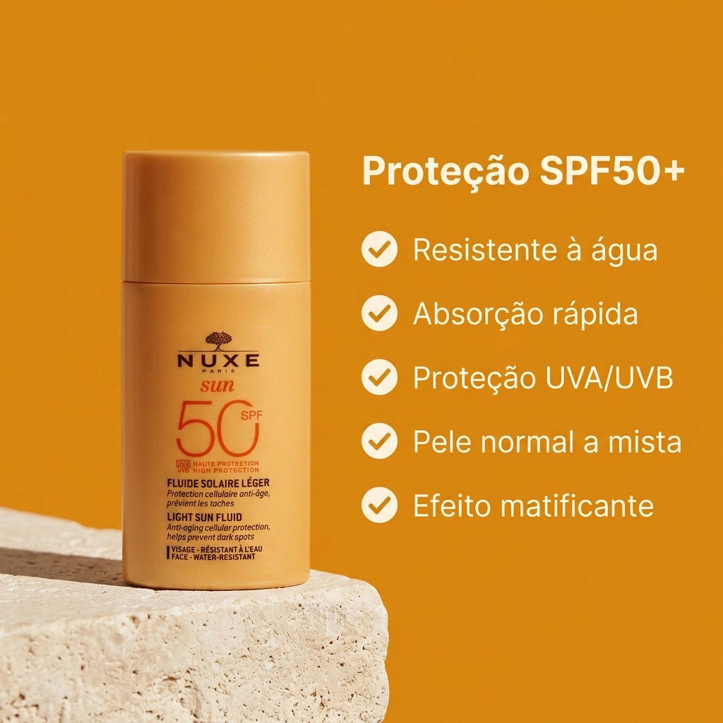 Nuxe Sun Fluido Ligeiro SPF50 50ml - Protetor Facial com Vitamina E para Pele Mista