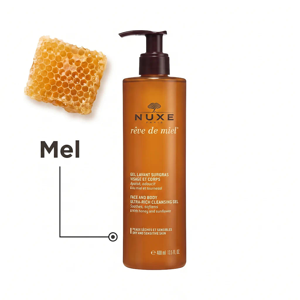 Nuxe Rêve de Miel Gel de Limpeza 400ml - Limpeza Suave com Mel para Pele Seca e Sensível
