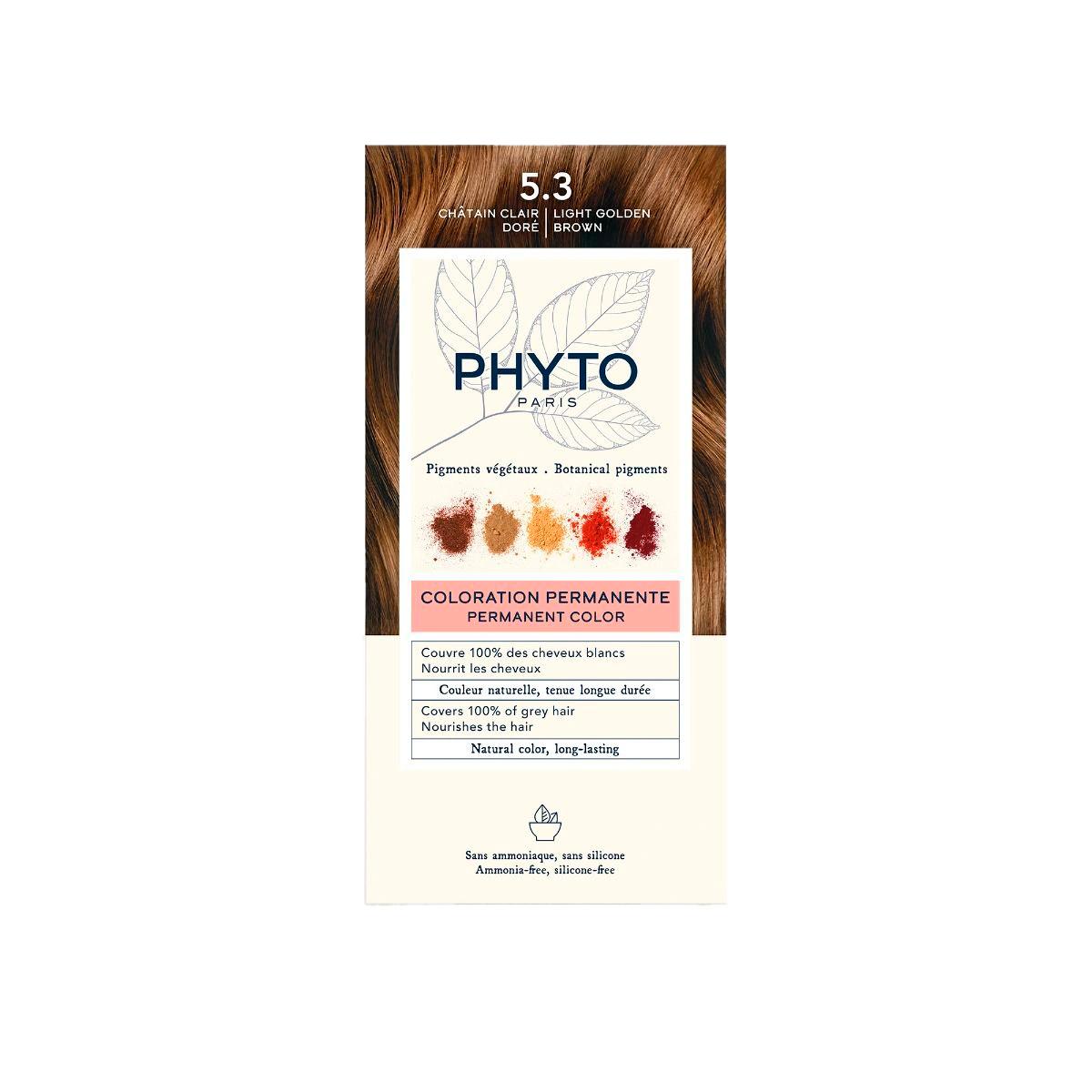 Phyto Phytocolor Coloração Permanente sem Amoníaco Tom 5.3 Castanho Claro Dourado