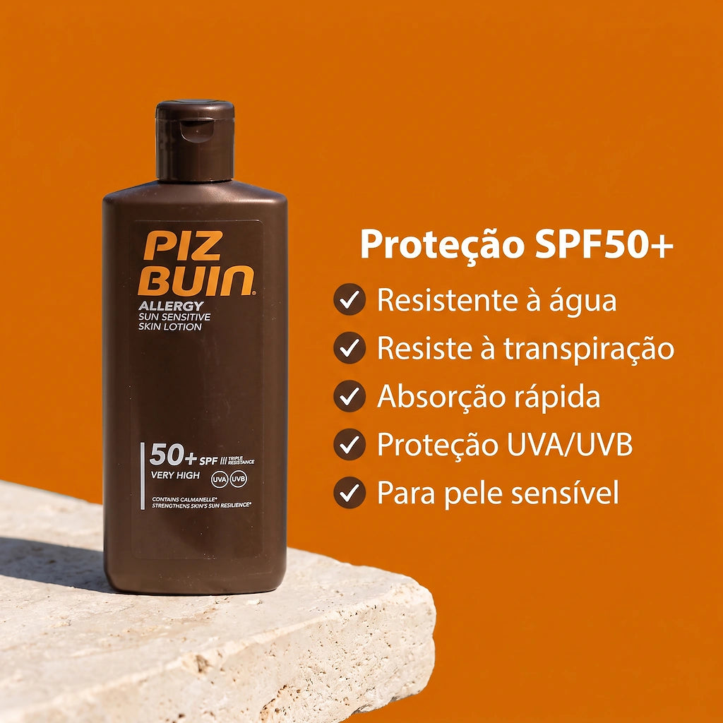 Piz Buin Allergy Loção Solar SPF50+ 200ml - Proteção para Pele Sensível ao Sol