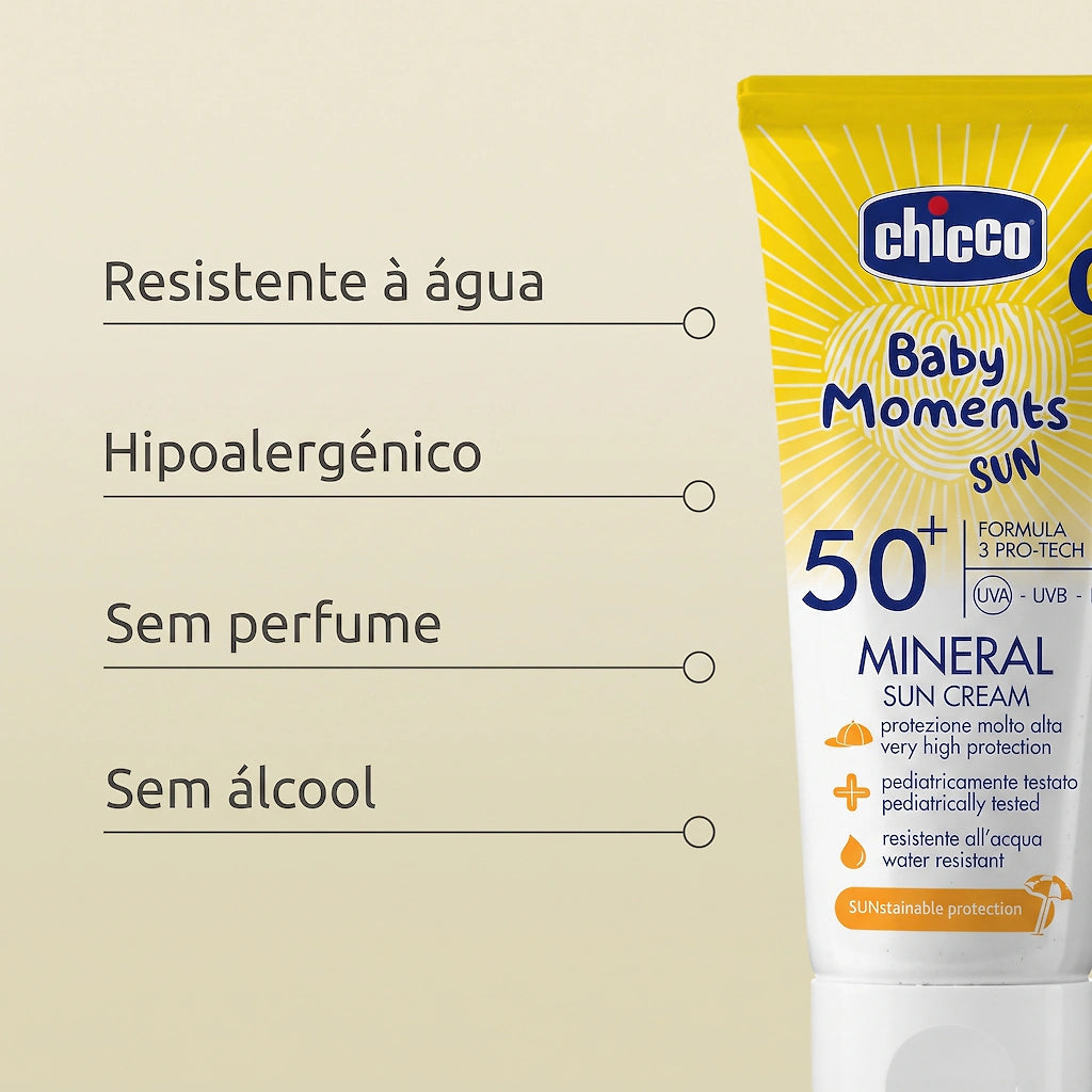 Chicco Baby Moments Protetor Solar Mineral SPF50+ 75ml - Filtros Minerais para Bebé
