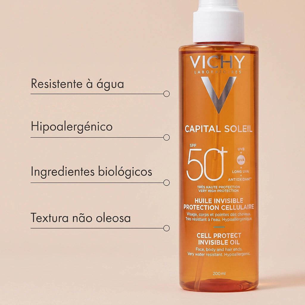Vichy Capital Soleil Cell Protect Óleo SPF50+ 200ml - Rosto, Corpo e Cabelo